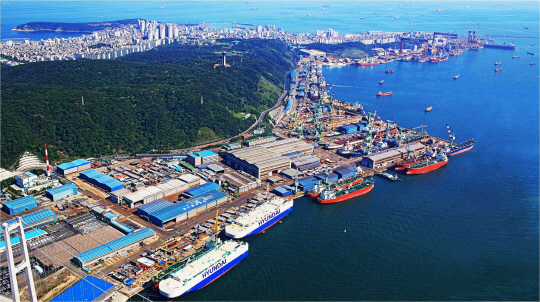 An aerial view of Hyundai Mipo Dockyard’s headquarters in Ulsan