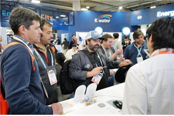 Foreign buyers discuss innovative products at the K-water exhibition booth at CES 2024, January 10.