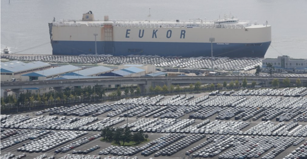 A car waits for shipment at a Hyundai Motor factory in the southeastern city of Ulsan on September 16, 2022.